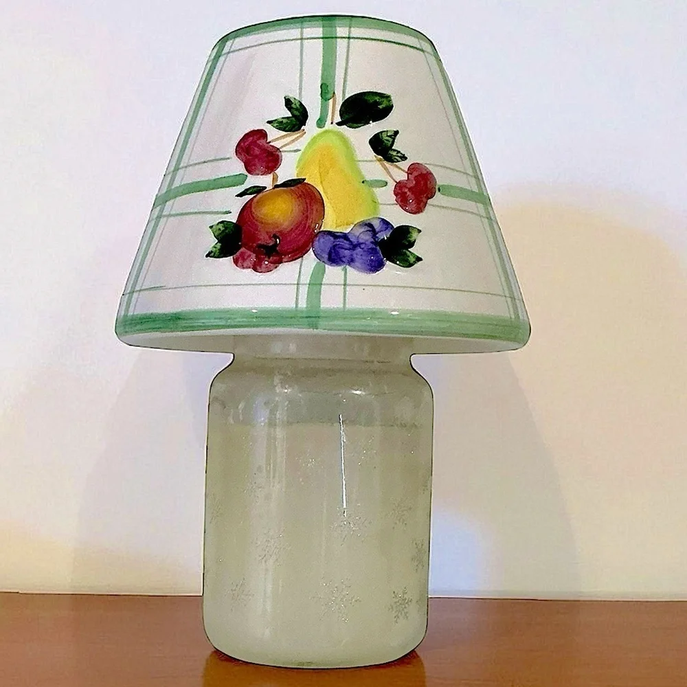 Candle Lamp Shade Topper Raised Fruit Green White Farmhouse Plaid Large 5”